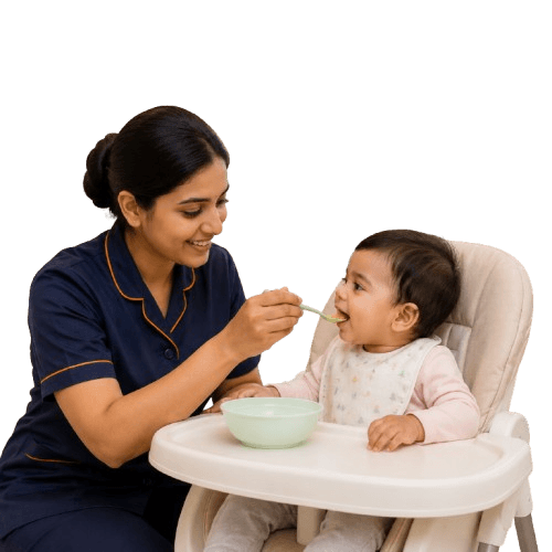 Verified nanny feeding a baby