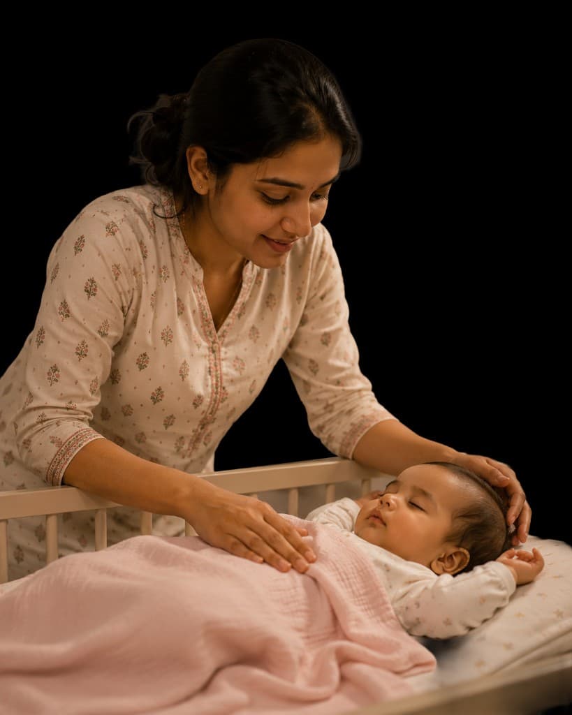 Caregiver watching over a sleeping baby